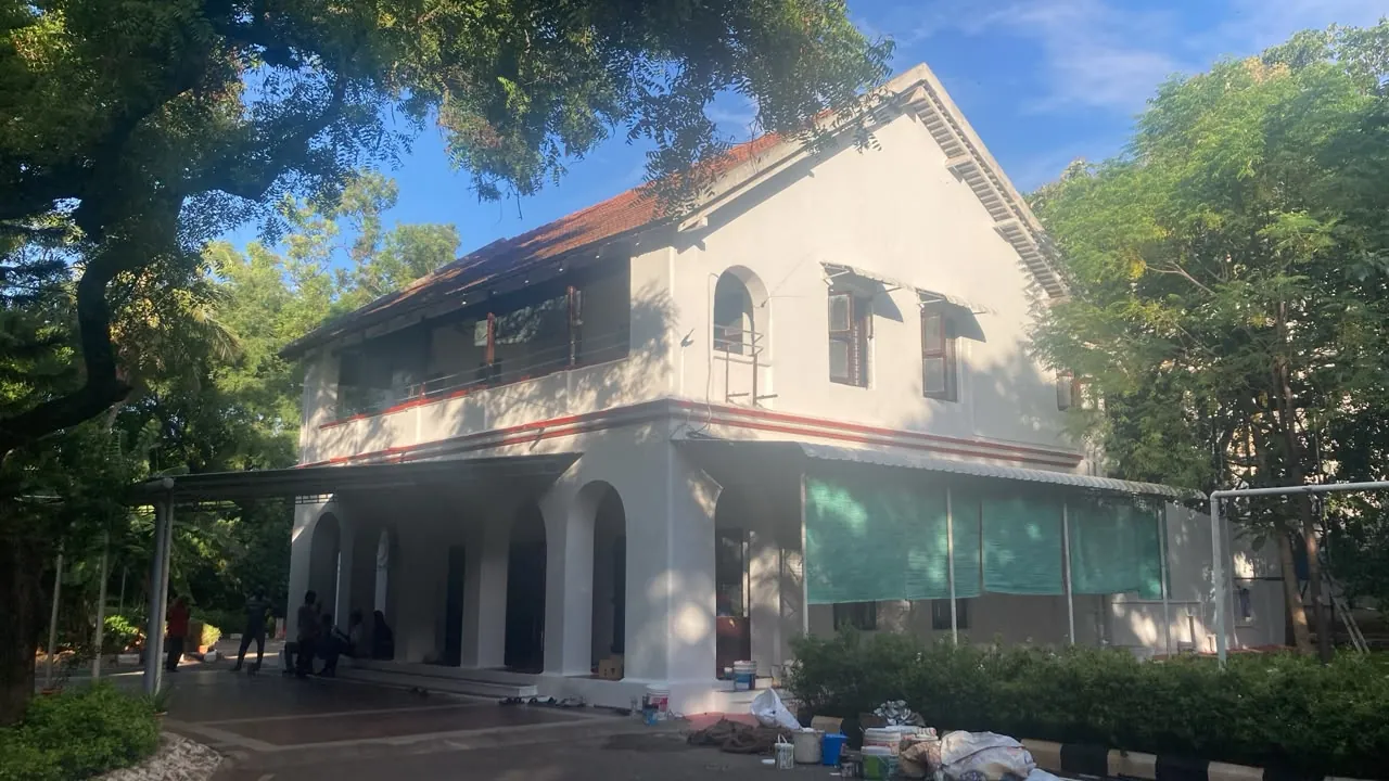 Restored building exterior with protective finish