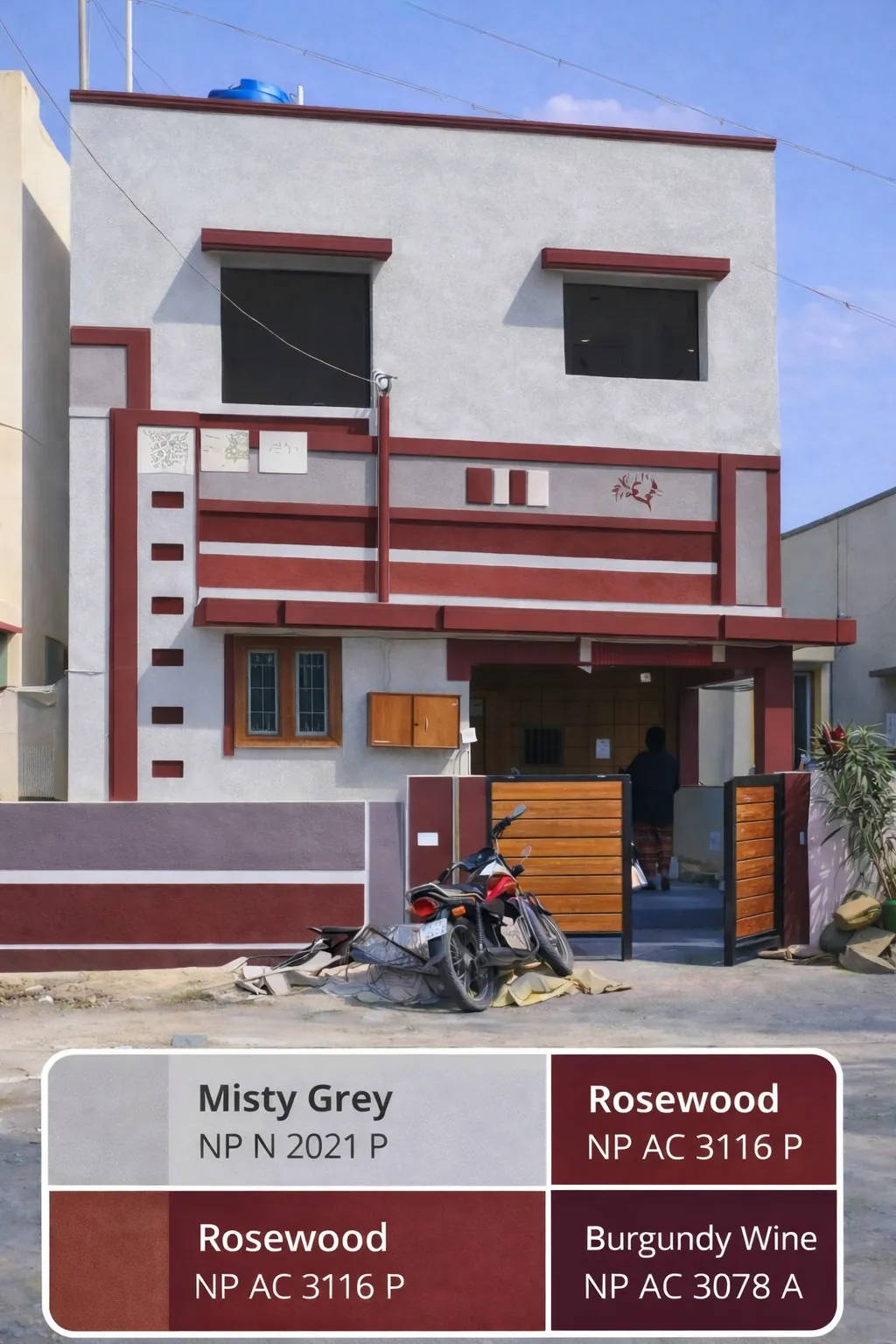 Residence exterior with the selected paint shade palette shown alongside